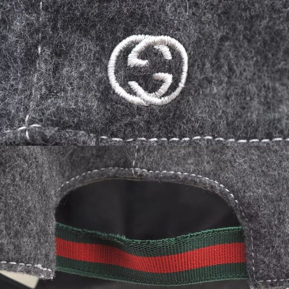 090248AR (S3) Gucci Cap Web Sherry Line Gray Wool - Picture 8 of 14